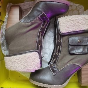 Kenzie Girl Bootie 4" Stacked Heels Front Zipper, Side Pockets.